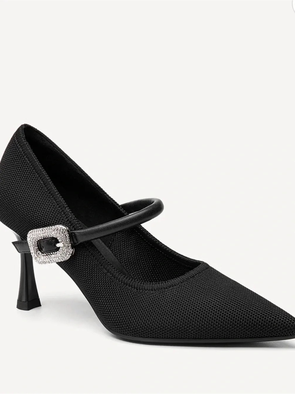 EternalPace Shimmer Buckle Pointed Toe Heeled Pump - Black- NEW Never Worn - Picture 1 of 5